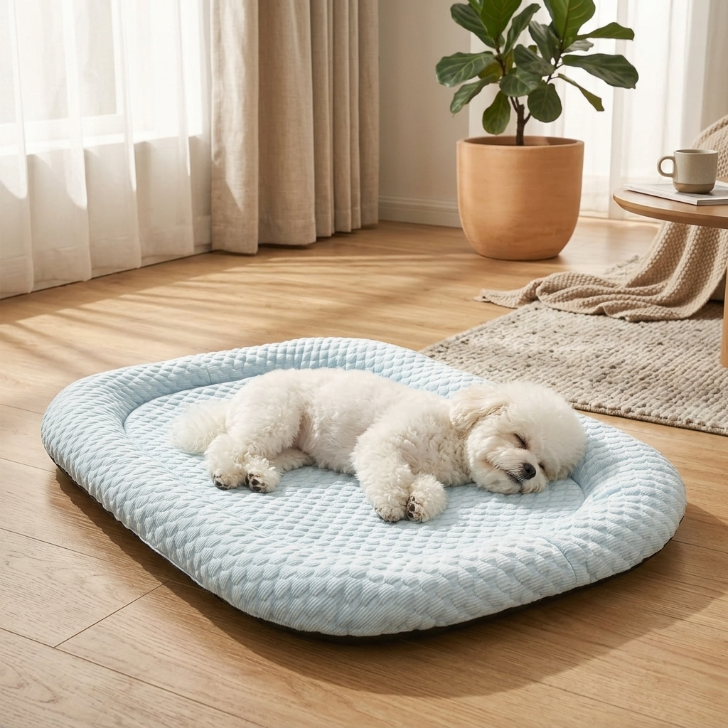 Dog resting on the cooling bed with non-slip base — My Petsworth