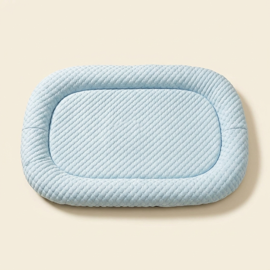 Cooling dog bed with non-slip base on a cream background — My Petsworth