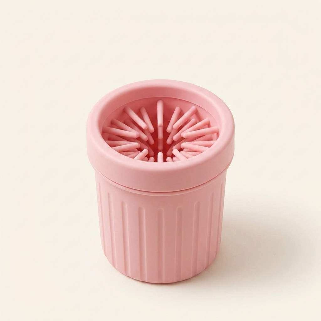 Pink dog paw cleaner cup on cream background — My Petsworth