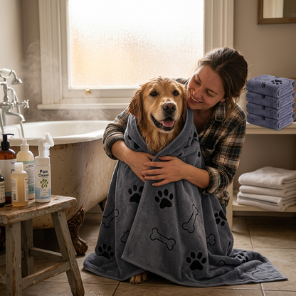 Person wrapping dog in large absorbent bath towel — My Petsworth