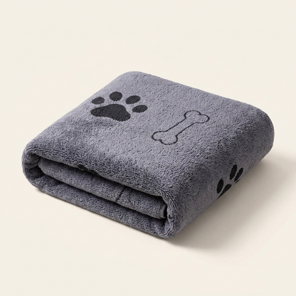 Blue and grey pet bath towel on cream background — My Petsworth