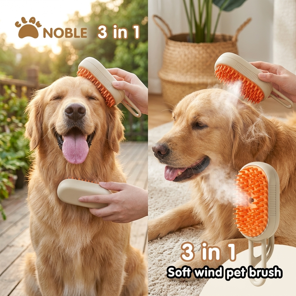 Cat grooming brush with mist spray in use — My Petsworth