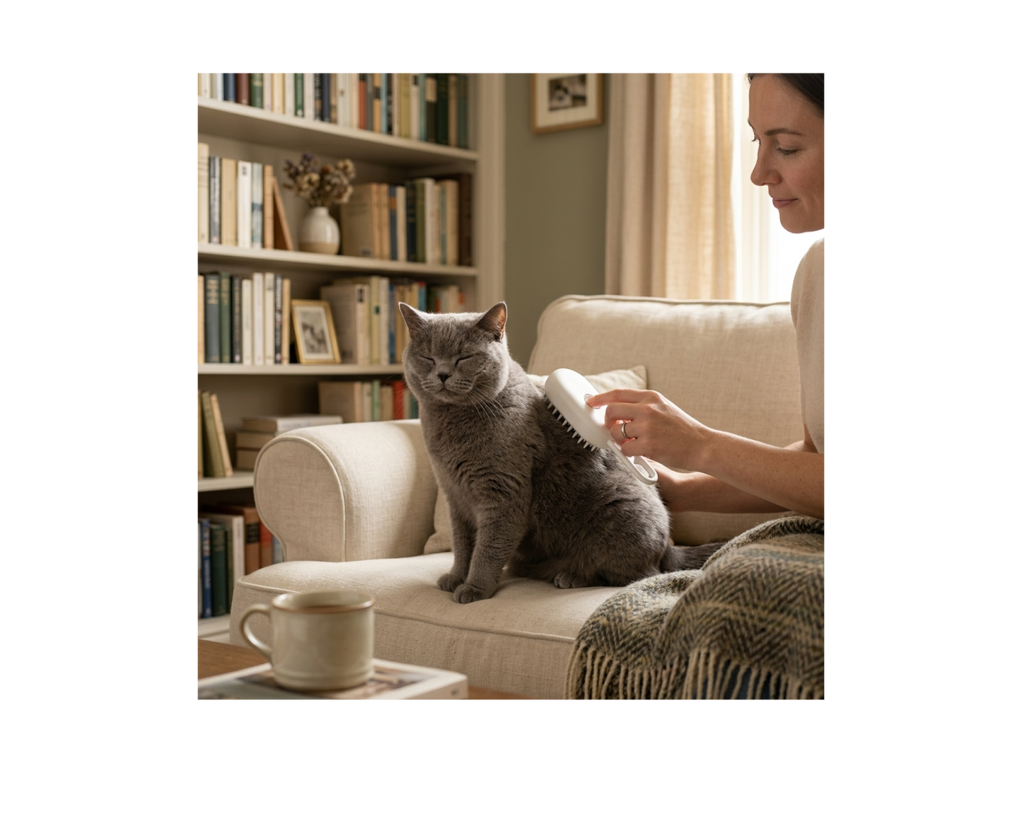 Cat being brushed with the mist spray grooming brush — My Petsworth