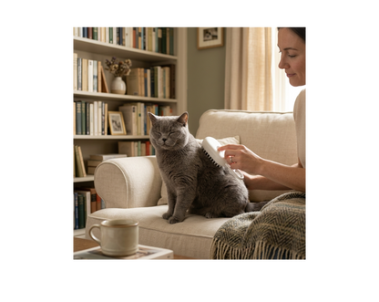 Cat being brushed with the mist spray grooming brush — My Petsworth