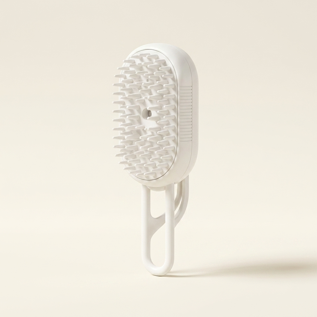 White cat grooming brush with mist spray on a cream background — My Petsworth