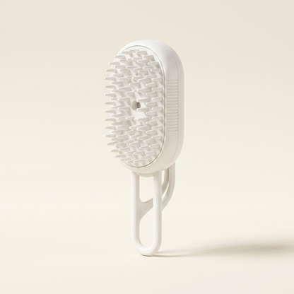 White cat grooming brush with mist spray on a cream background — My Petsworth