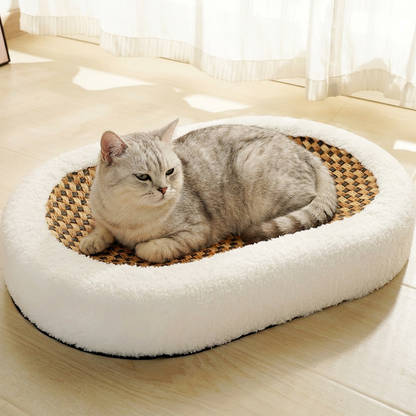 Cat Scratch Bed with Rattan Centre & Plush Fleece Border | My Petsworth