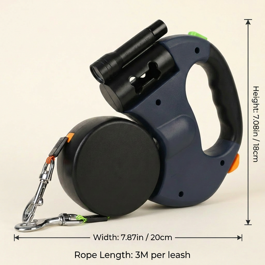 Dual Retractable Dog Lead with LED Light & Poop Bag Dispenser | My Petsworth