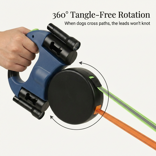 Dual Retractable Dog Lead with LED Light & Poop Bag Dispenser | My Petsworth