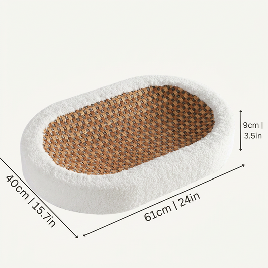 Cat Scratch Bed with Rattan Centre & Plush Fleece Border | My Petsworth