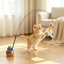 Grey cat teaser wand with rotating base for cats & kittens, lifestyle photo