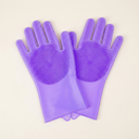 Purple silicone grooming gloves for dogs & cats, studio photo