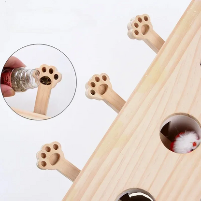 Wooden cat puzzle box with paw holes — My Petsworth