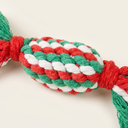 Candy Cane Bow Christmas rope chew toy, detail of the woven cotton rope