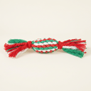 Candy Cane Bow Christmas cotton rope chew toy for dogs, studio photo