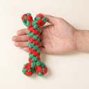 Knot Bone Christmas rope chew toy shown to scale