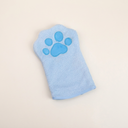 Blue microfibre dog grooming glove for quick-drying baths, studio photo