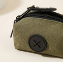 Army Green canvas dog poo bag holder with carabiner clip, detail photo