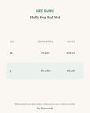 Size guide for the fluffy dog bed mat with measurements in centimetres and inches