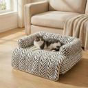White non-slip fluffy bed mat with raised sides for dogs & cats, lifestyle photo