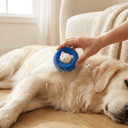 Blue reusable pet hair remover laundry ball for washing machines, lifestyle photo