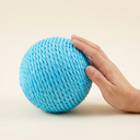 Blue sisal scratch ball toy with jingle bell for cats, scale photo