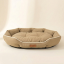 Khaki soft dog bed cushion, studio photo