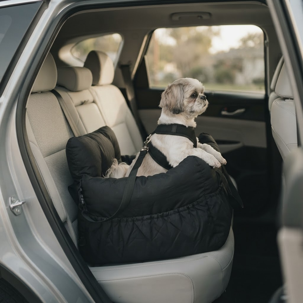 Padded dog car seat with an integrated safety tether — My Petsworth