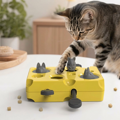 Interactive cat puzzle toy with pop-up mice and treat dispenser — My Petsworth