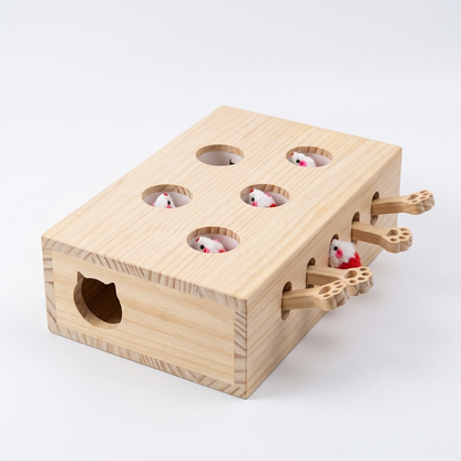 Wooden cat puzzle box with paw holes — My Petsworth