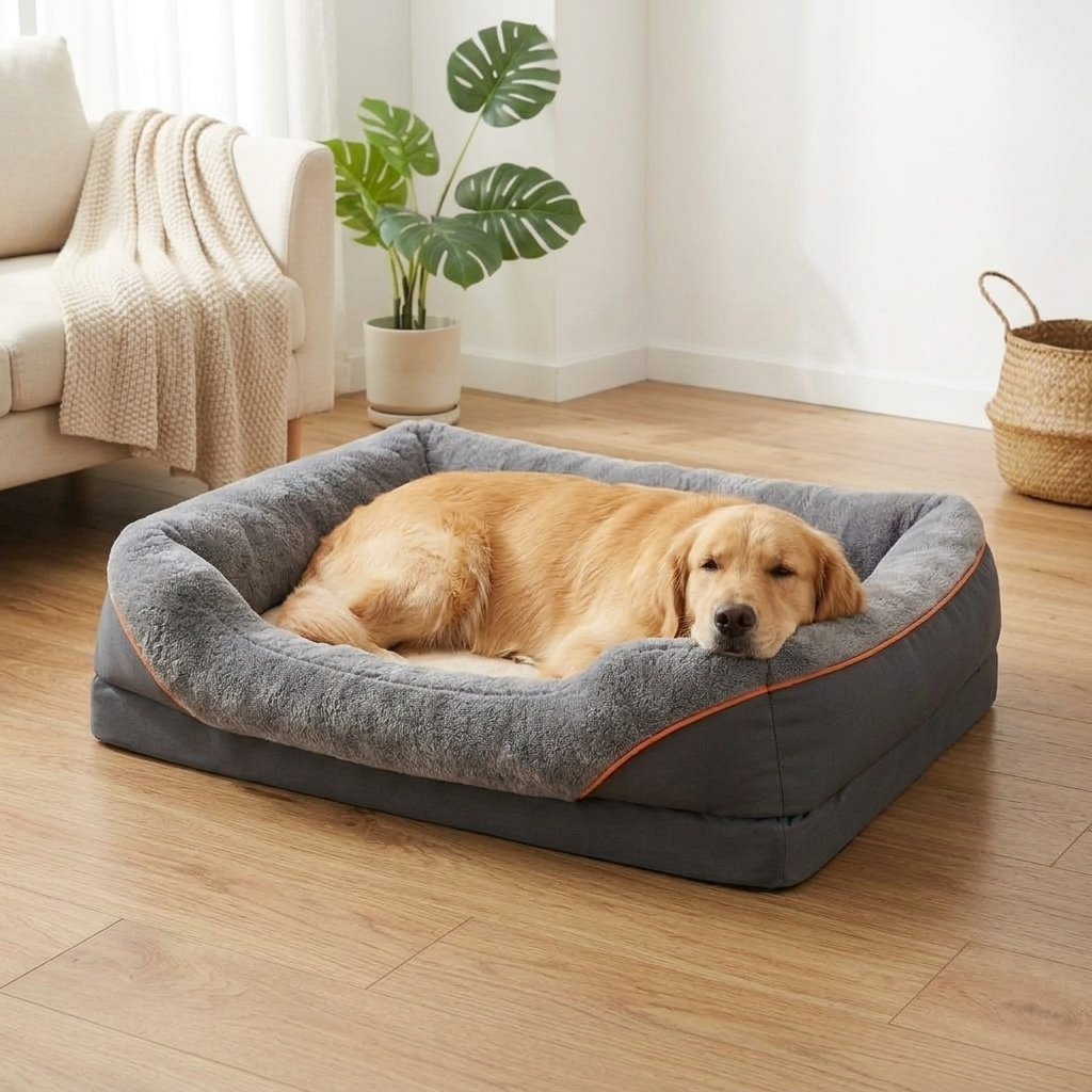 Orthopedic dog bed with memory foam and bolster edge — My Petsworth