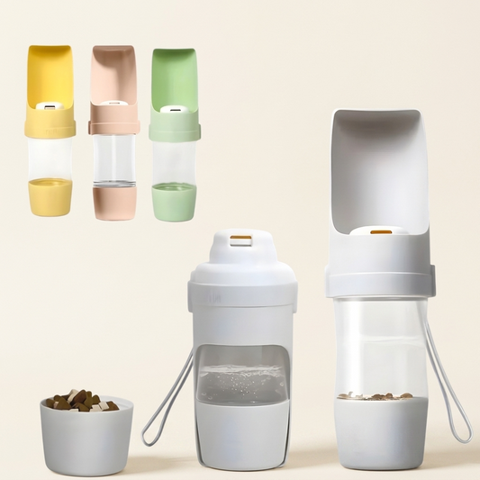Dog travel water bottle with built-in bowl portable design