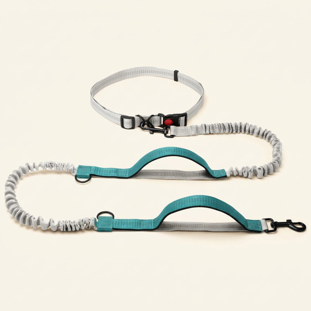 Hands-free dog lead in green and grey - My Petsworth