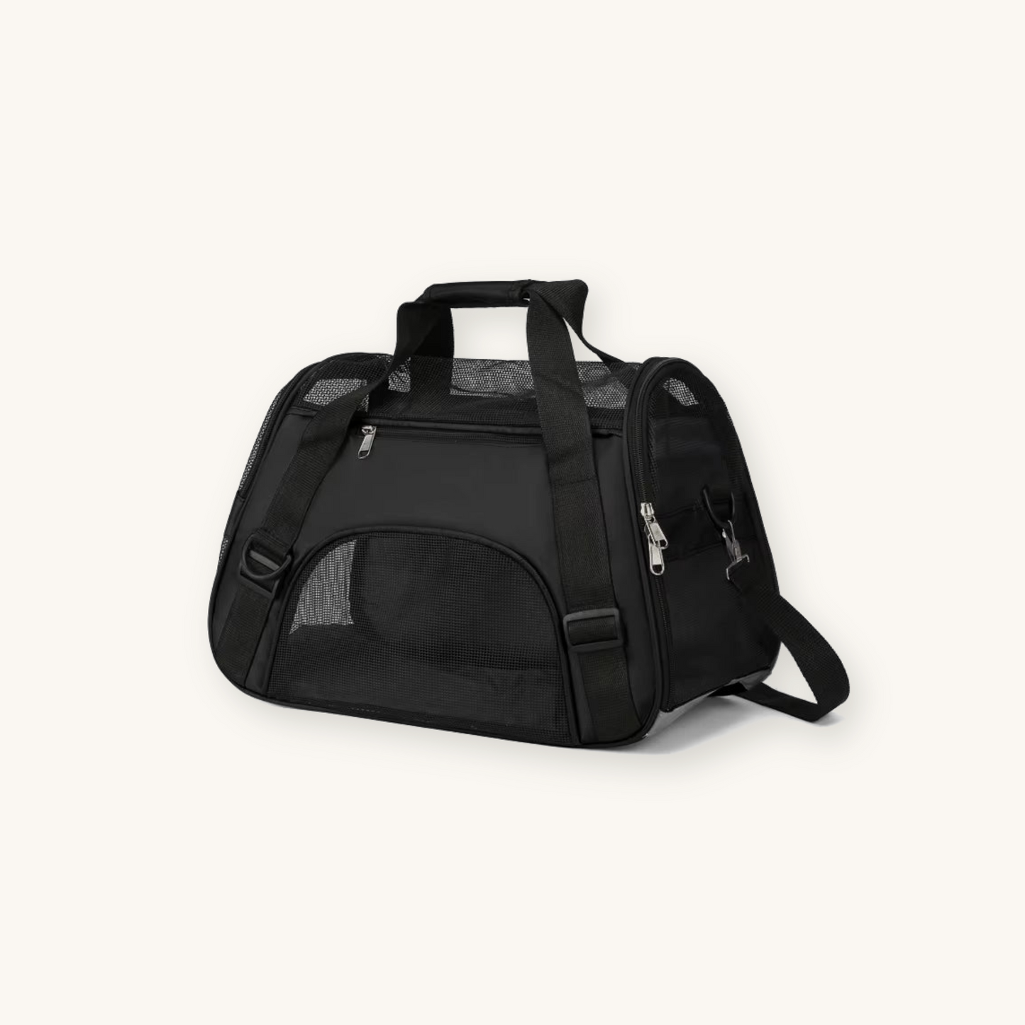 Black foldable pet carrier travel bag on cream background — My Petsworth