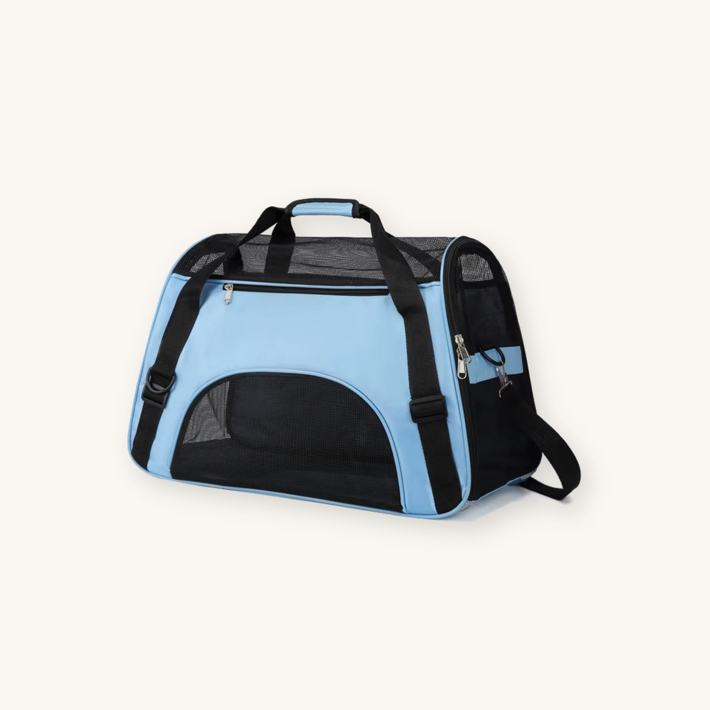 Blue foldable pet carrier travel bag on cream background — My Petsworth