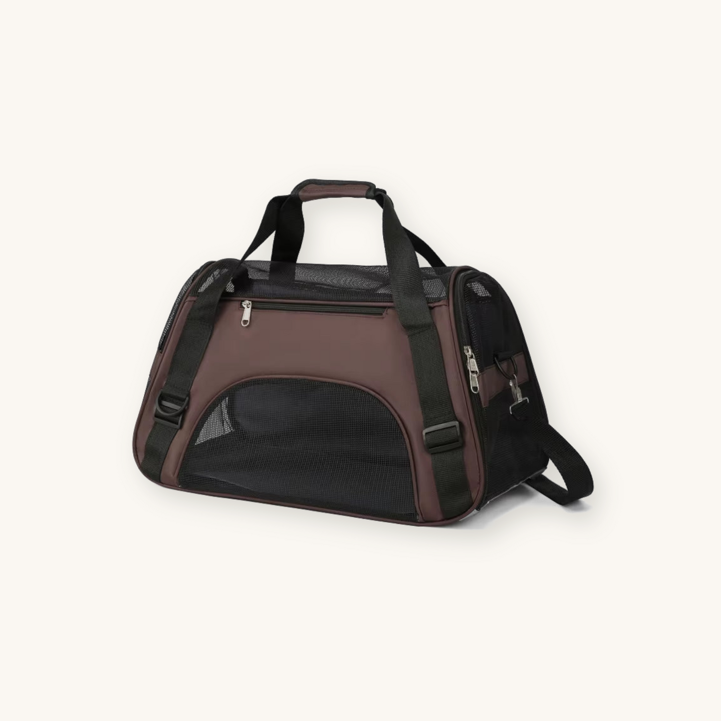 Brown foldable pet carrier travel bag on cream background — My Petsworth
