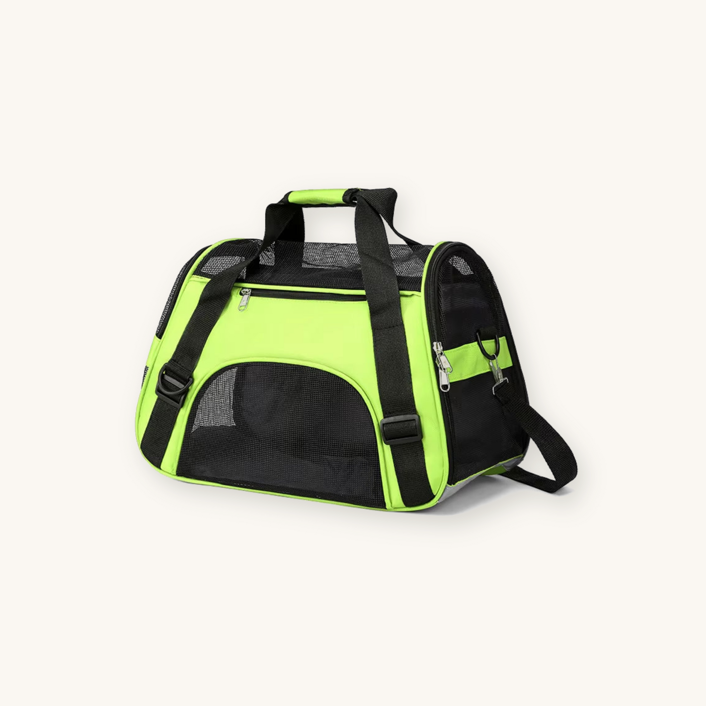 Green foldable pet carrier travel bag on cream background — My Petsworth