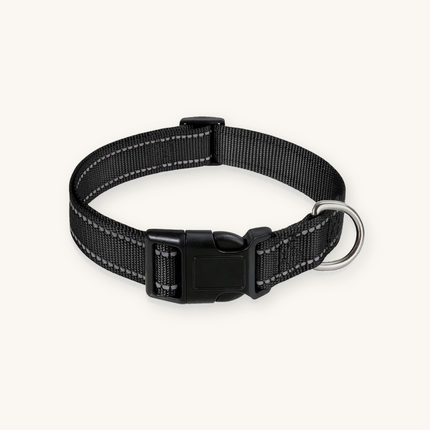 Black reflective dog collar on cream background — My Petsworth