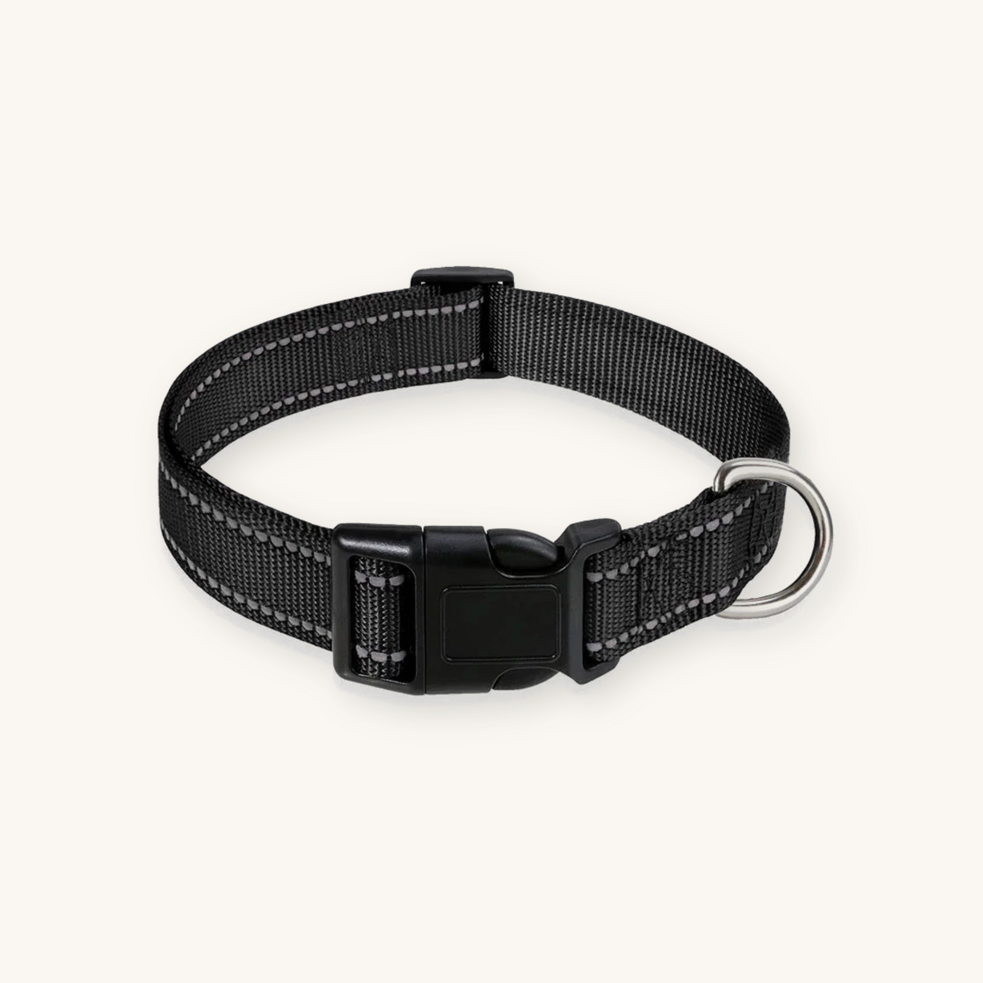 Black reflective dog collar on cream background — My Petsworth