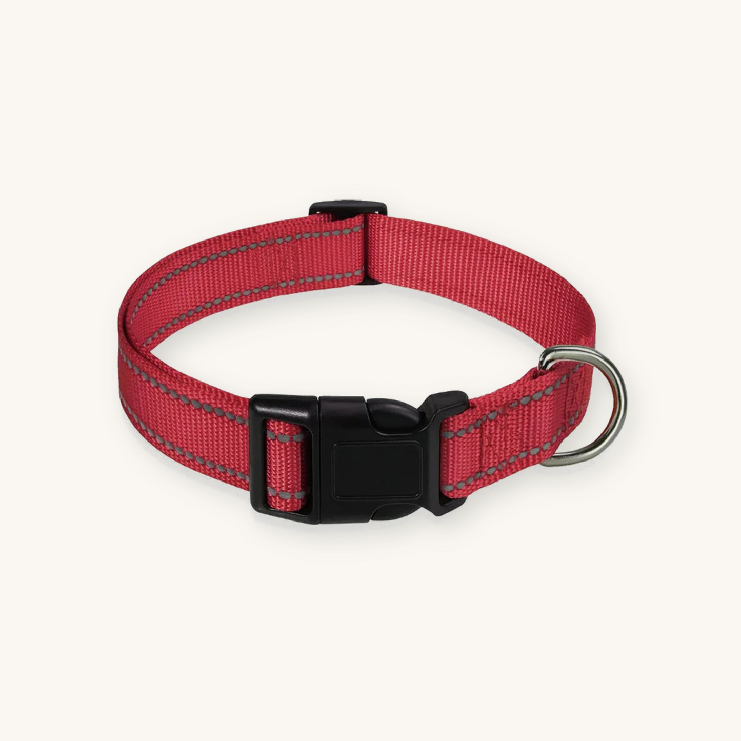 Red reflective dog collar on cream background — My Petsworth