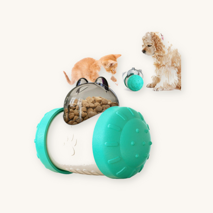 Blue interactive cat treat dispenser toy on cream background — My Petsworth