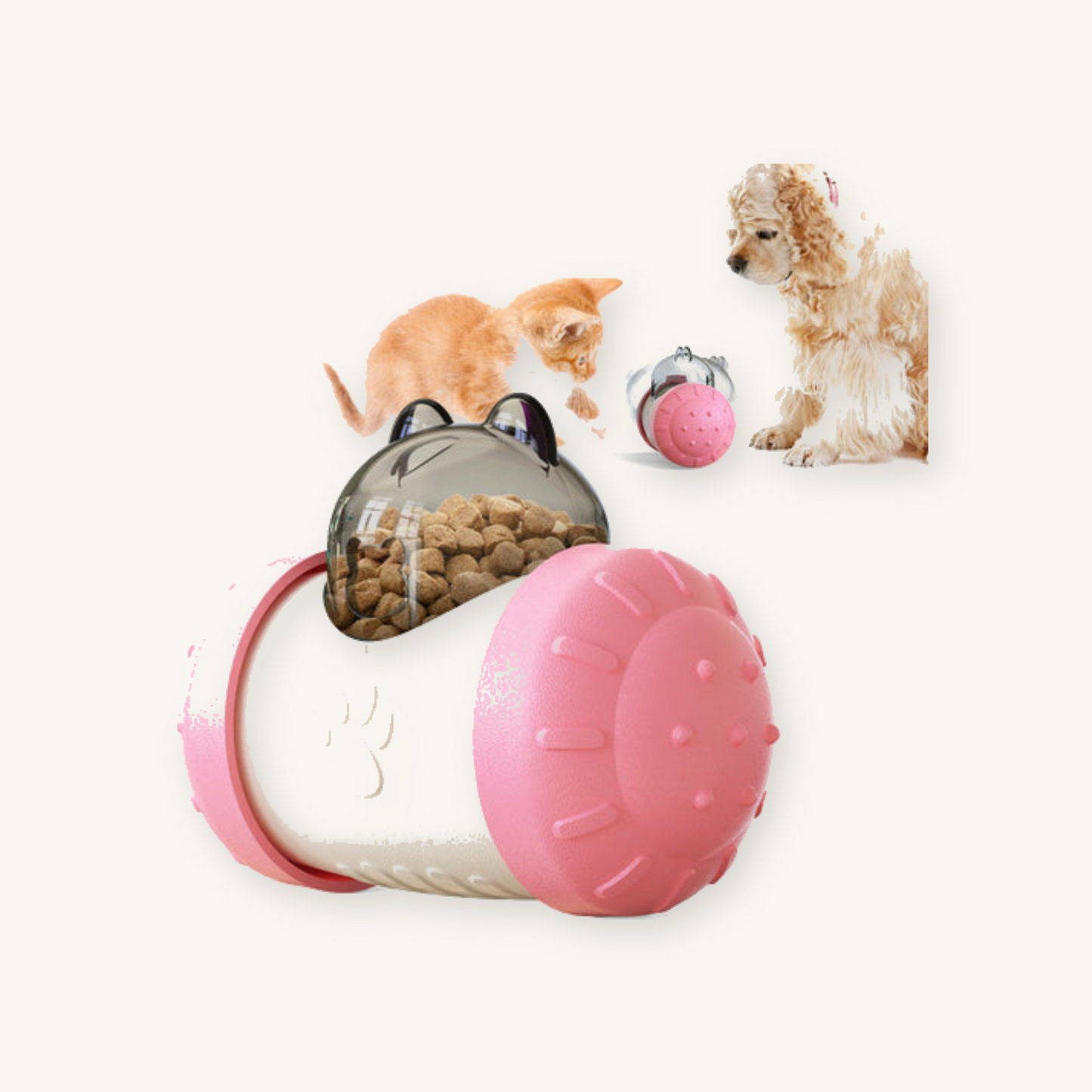 Pink interactive cat treat dispenser toy on cream background — My Petsworth