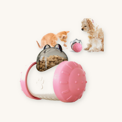 Pink interactive cat treat dispenser toy on cream background — My Petsworth