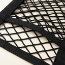 Black elastic mesh car barrier with storage bag for dogs, detail photo