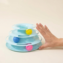 Blue 4-tier rotating ball track tower for cats, scale photo