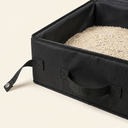 Black foldable travel litter box for cats, detail photo