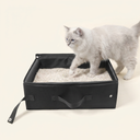 Black foldable travel litter box for cats, studio photo